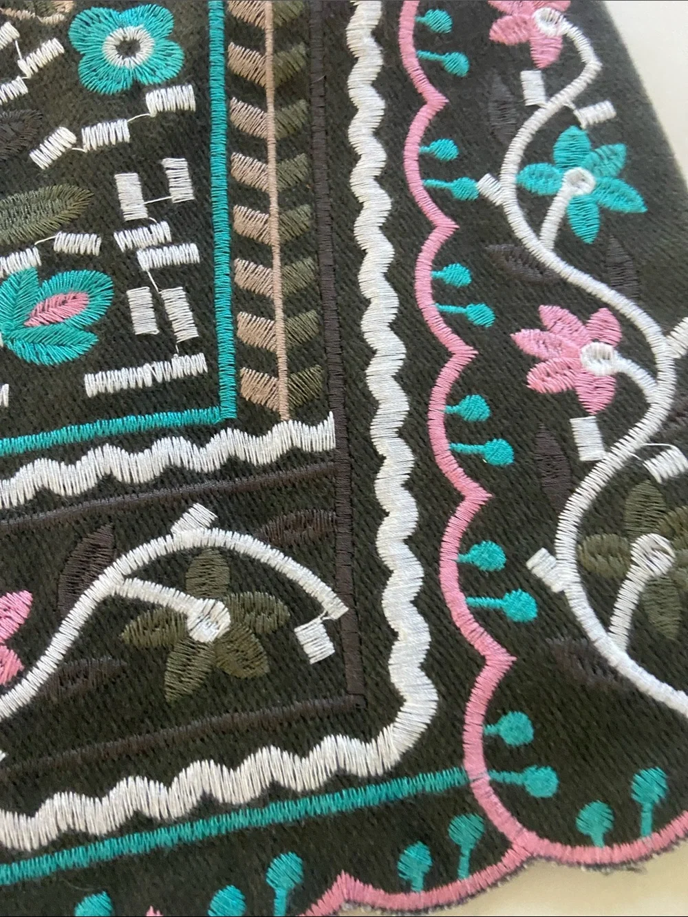 miami Black Embroidered Mini Skirt with Pink & Teal Floral Motif